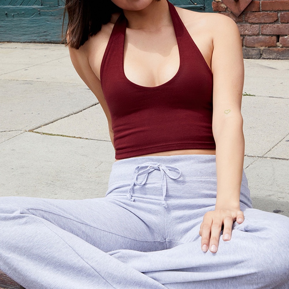 Brandy Melville Red/Burgundy Alexis Halter Top - Cropped V Neck Tank Top